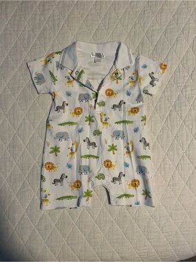 Kissy Kissy White Baby Romper with Jungle Animal Print
